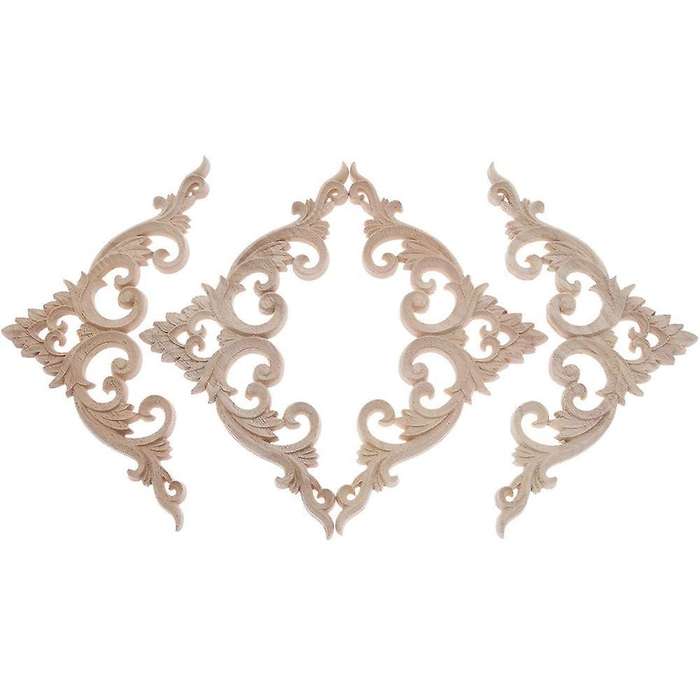 4pcs/set Wood Carved Corner Onlay Applique for Home Decoration 15cm