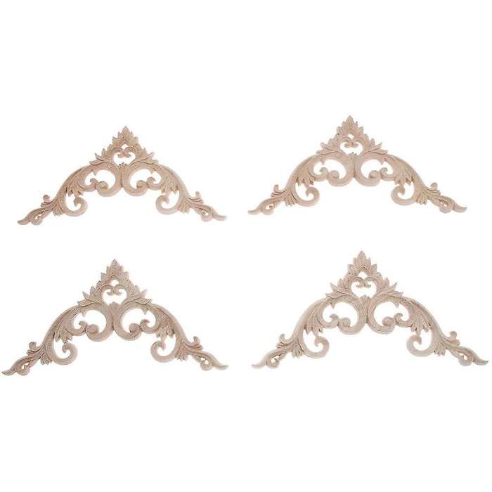 4pcs/set Wood Carved Corner Onlay Applique for Home Decoration 15cm