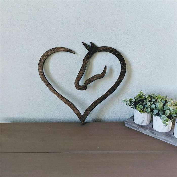 Hanging Love Horse Heart Wooden Wall Art Home Decor Wooden Horse