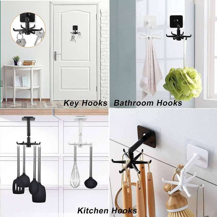 360 Degrees Rotated Kitchen Wall Hooks Self Adhesive Storage Tools B