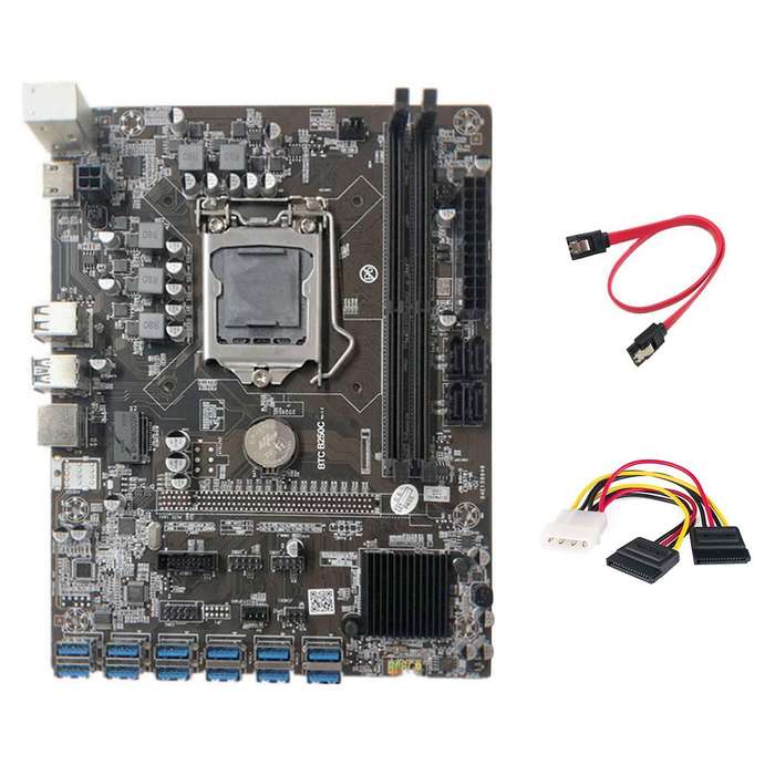 B250c Miner Motherboard+thermal Pad+4pin to Sata Cable+sata Cable