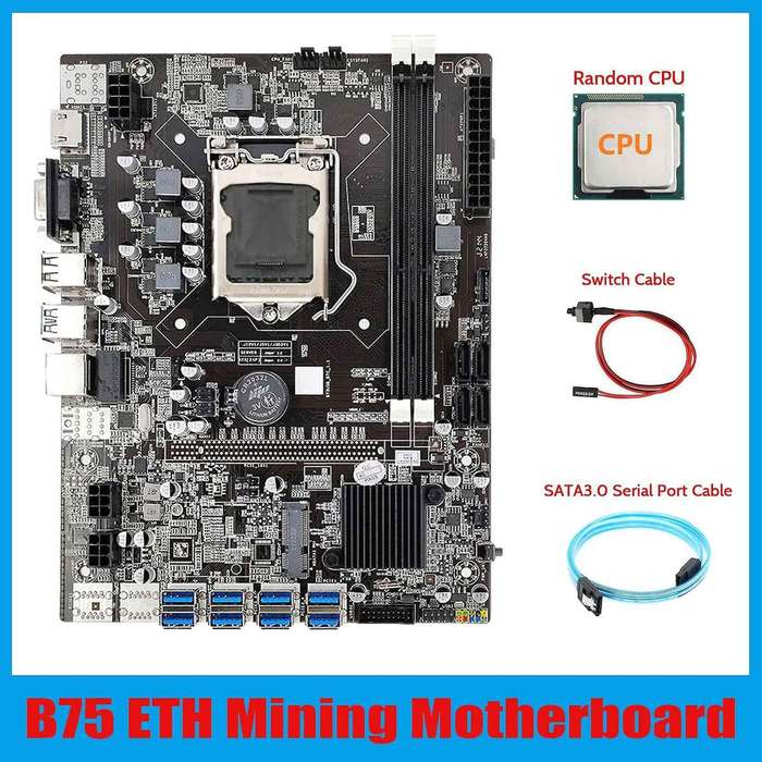 B75 Eth Mining Motherboard 8xpcie Usb Adapter+cpu+switch Cable