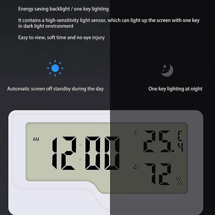 Hygrometer Digital Temperature Time Clock Humidity Meter Backlight