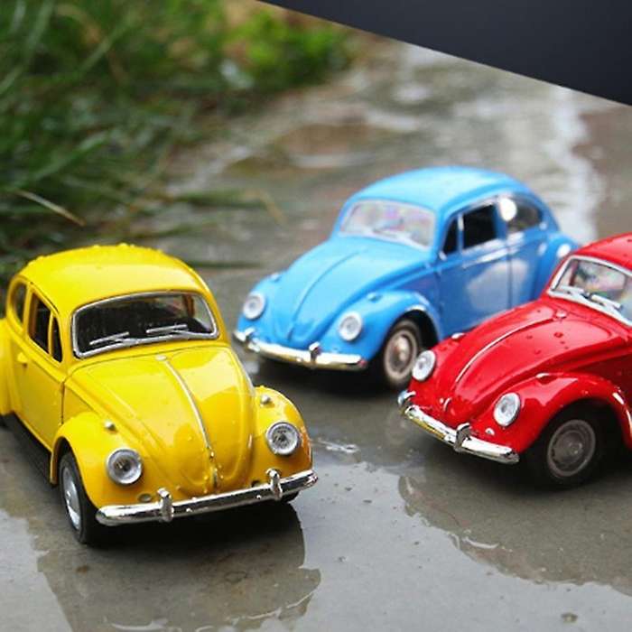 Vintage Beetle Diecast Pull Back Car Model Toy White