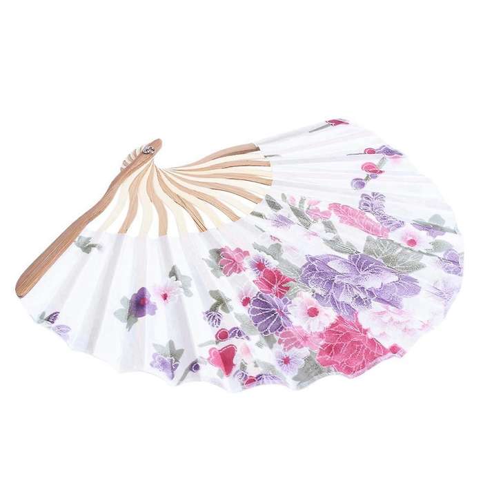 Colored Embroidered Flower Pattern Black Cloth Folding Hand Fan