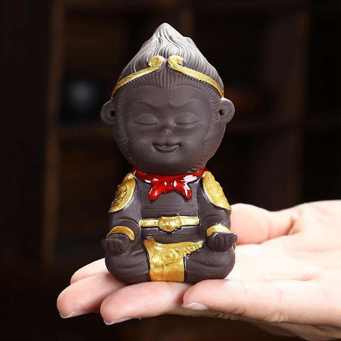 Ceramics Monkey King Figurine Sun Wukong Statue Mini Decorates B