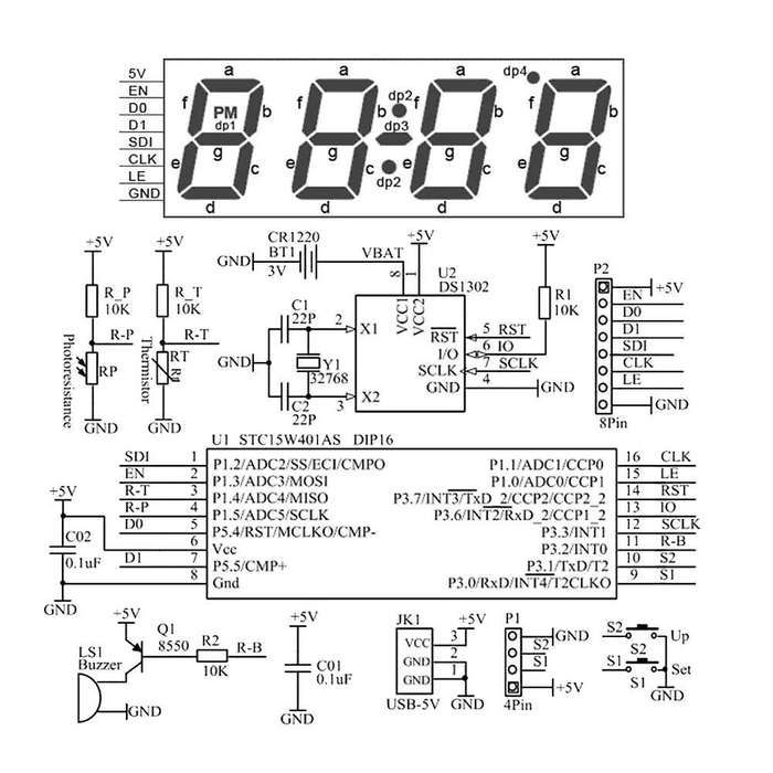 Diy Clock Kit 4 Digital Tube Led Time Week (blue)