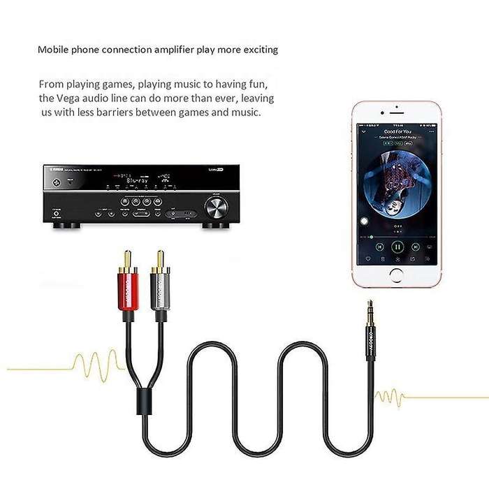 Veggieg Rca Cable 2rca to 3.5 Audio Cable 3.5mm Jack Aux Cable (2m)