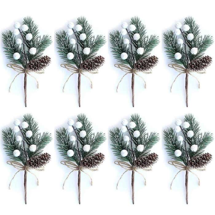 White Christmas Berries/berry Stems Pine Branches & Pine Cones