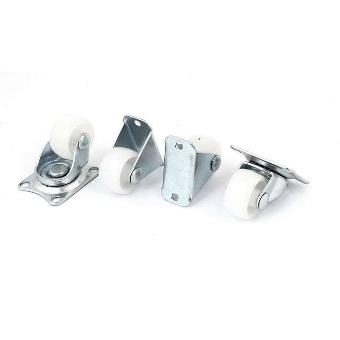 4pcs 1 Inch Plastic Wheel Rectangle Top Plate Fixed Swivel Caster Set