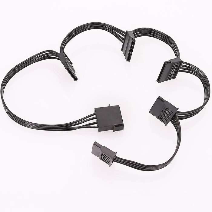 2pcs Molex 4pin Ide to 5 Sata 15pin Hard Drive Power Splitter Cable