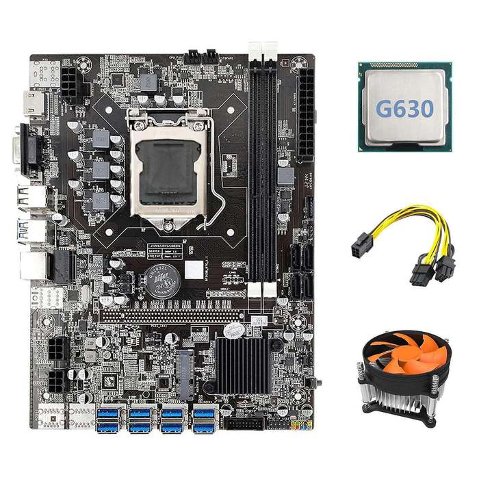 B75 Usb Eth Mining Motherboard 8xpcie to Usb+g630 Cpu+fan Lga1155