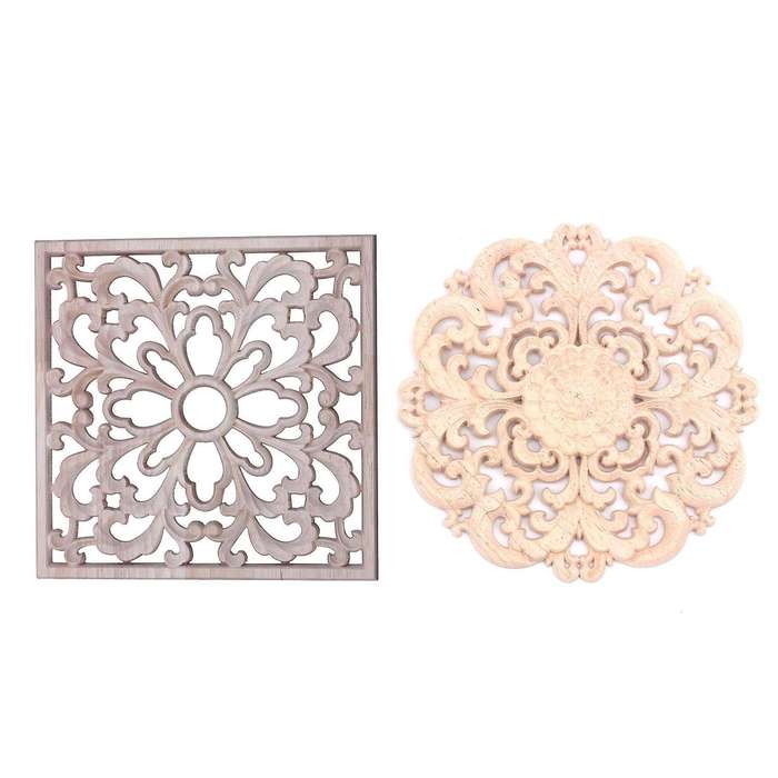 1x Rubber Wood Carved Onlay Applique Diy Decor #f:20x20cm