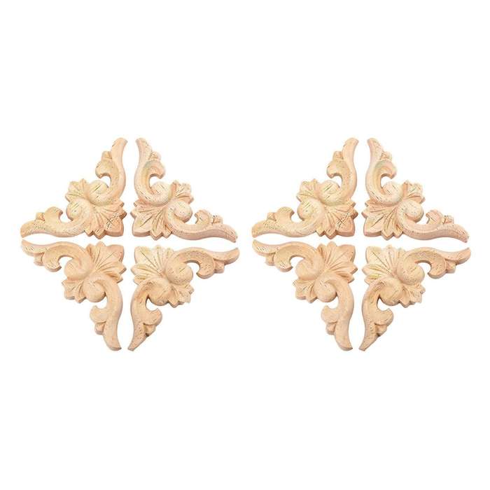 4pcs 6x6cm Wood Carved Corner Onlay Applique Furniture Decor