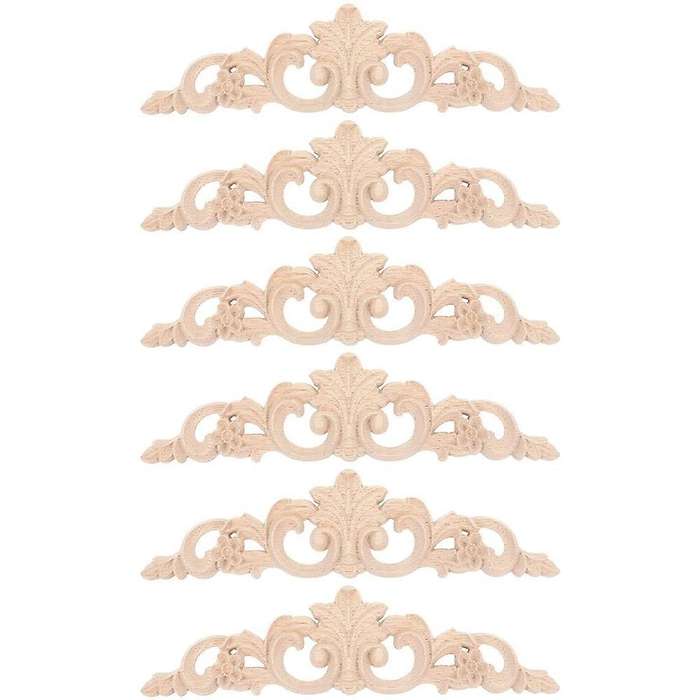 6pcs Onlay Wood Mouldings Wood Applique Wood Decal Carved Unpainted