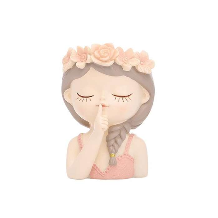 Cartoon Girl Desktop Succulent Plant Potted Flower Pot,11 X 7 X 7cm