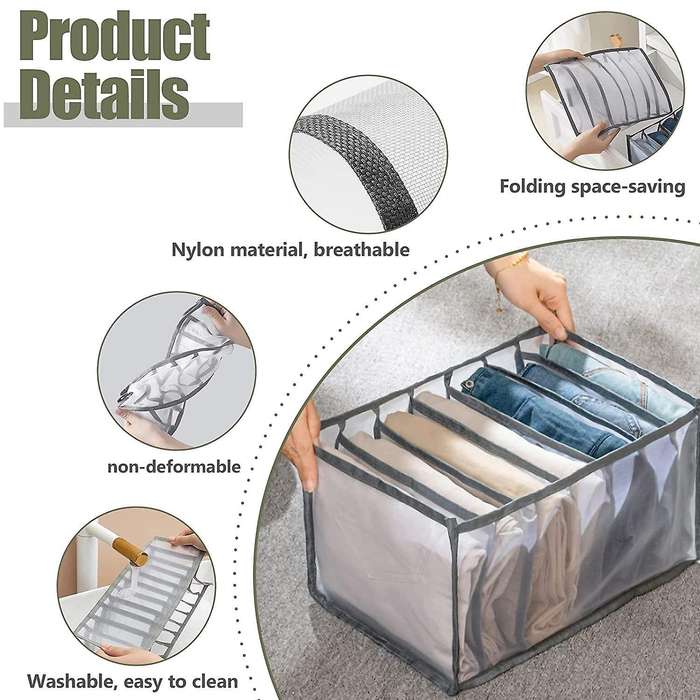 7 Grids Clothes Organizer 2pcs,for Closet,compartment Storage Box