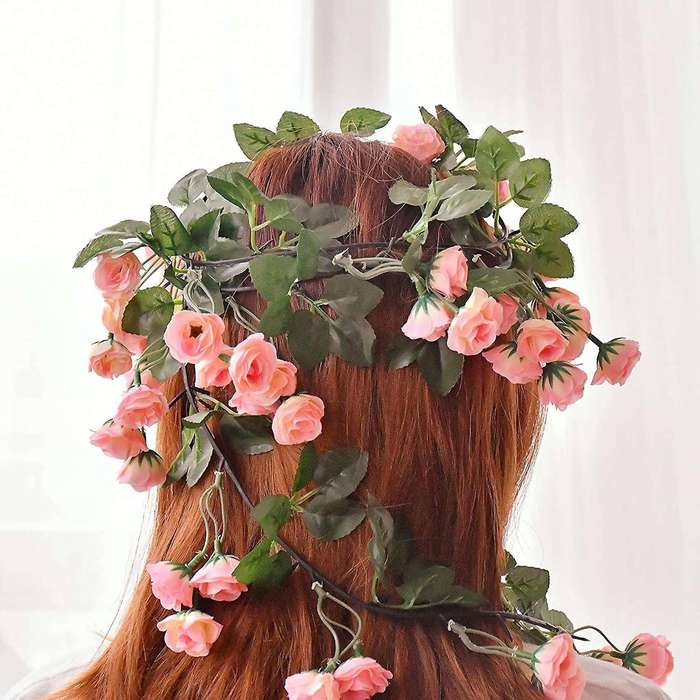 Artificial Rose Vine Garland with 69 Heads for Home(pink, 2pcs)