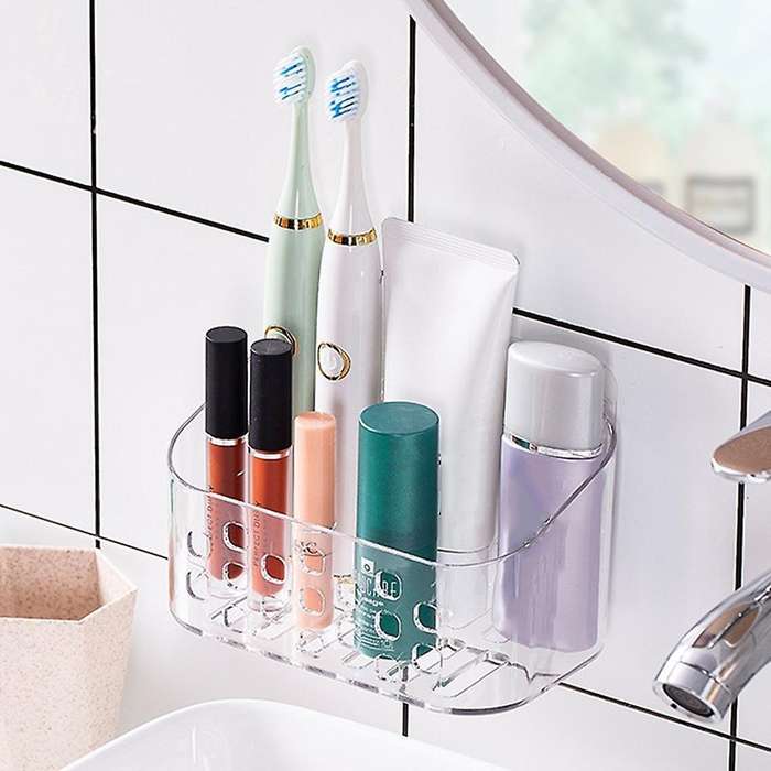Bathroom Plastic Wall Shelf Toiletries Holder Storage Drain Basket