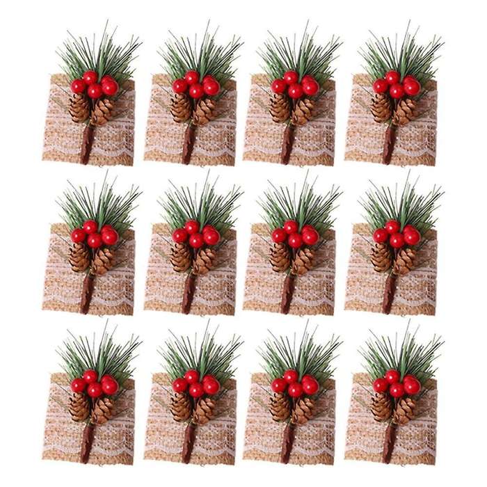 Burlap Napkin Rings Set Of 12,by Pinecones and Berries,for Christmas