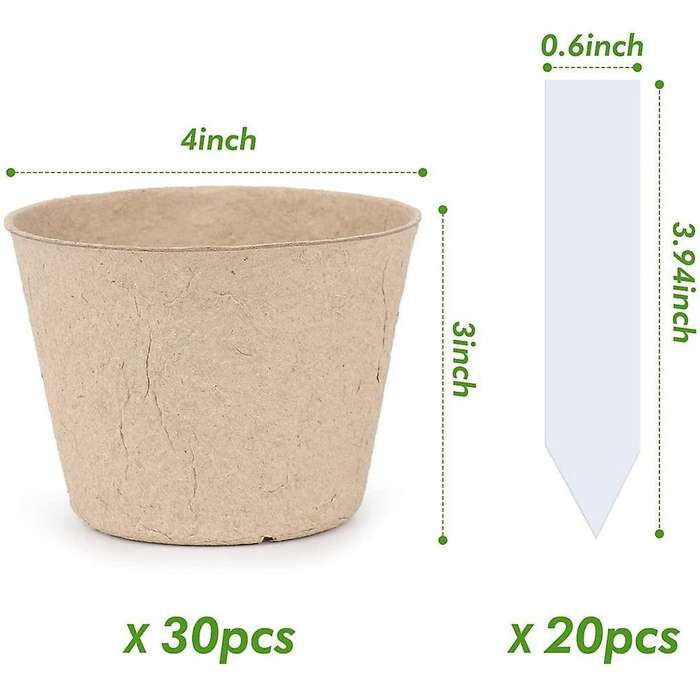 30 Pcs 3 Inch Biodegradable Plants Pots with Bonus 20 Plant Labels