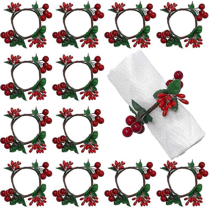 Napkin Rings,red Berry Table Decorations for Christmas Birthday Party