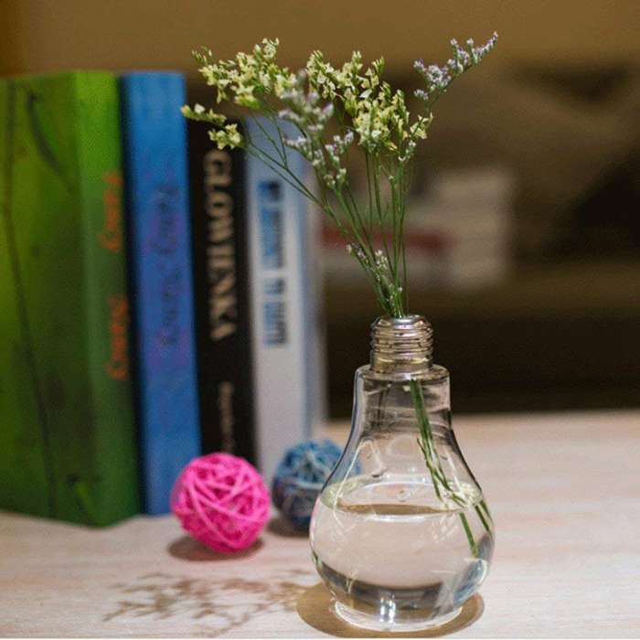 2x Transparent Glass Bulb Shape Table Vase for Plants Home Decoration