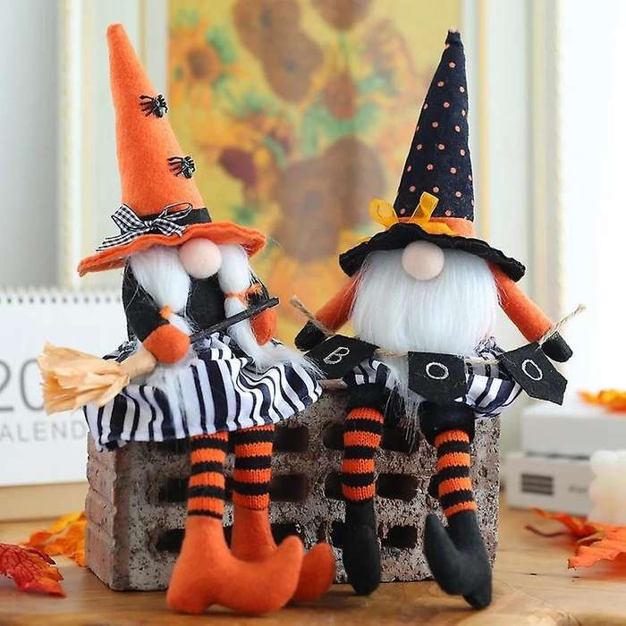 Halloween Long Legs with Broom Dwarf Doll Faceless Doll -black