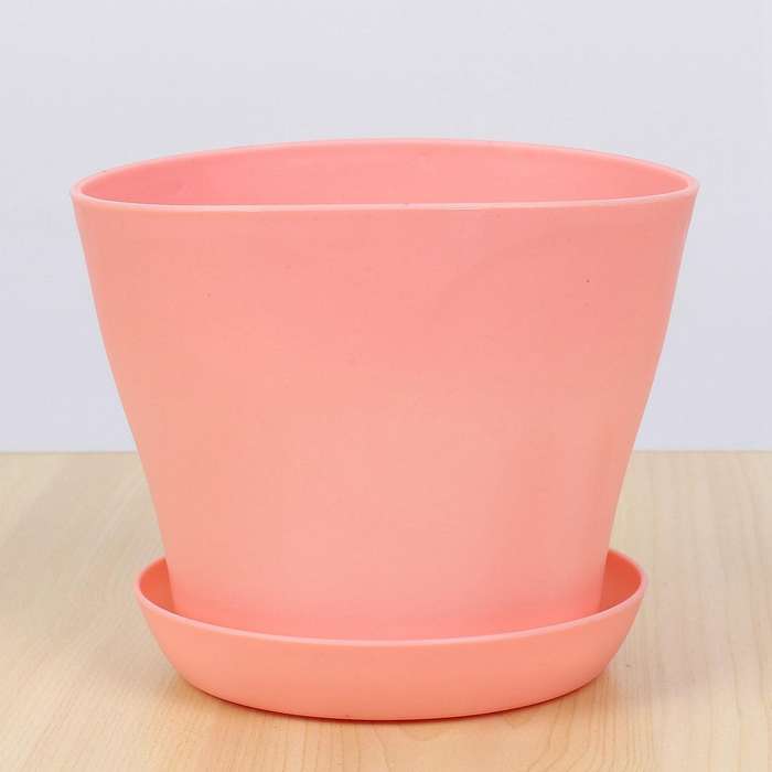 3x Plastic Plant Flower Pot with Tray Round Pink Upper Caliber 14cm