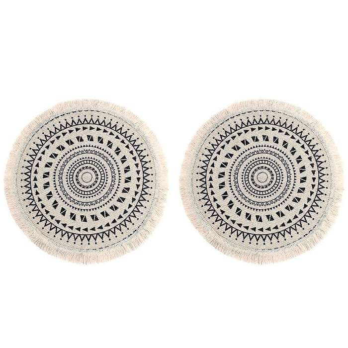 Set Of 2 Breakfast Placemats Round Placemats Non-slip Black