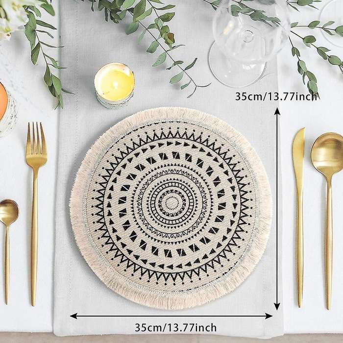 Set Of 2 Breakfast Placemats Round Placemats Non-slip Black