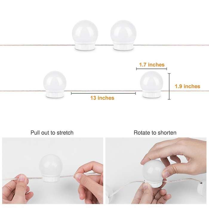3 Modes Colors Makeup Mirror Light Led Touch-dimming 2 Bulbs
