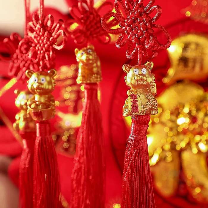8 Pieces Chinese Knot Golden Chinese Year Of Tige Feng Shui Decor