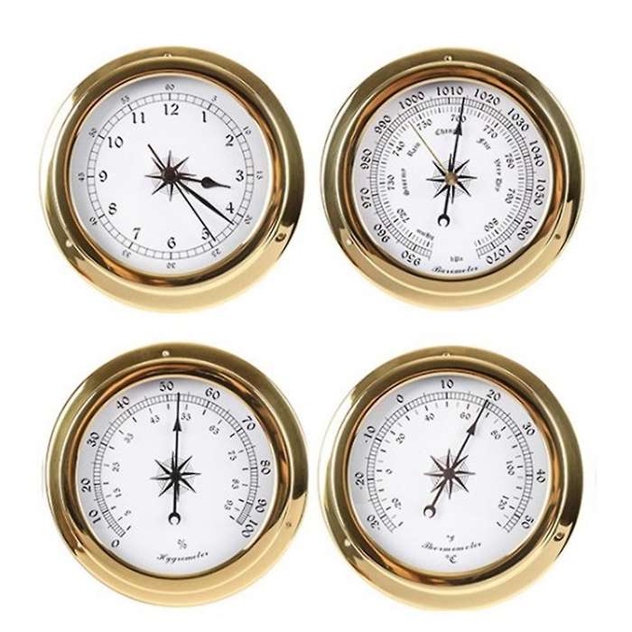4pcs Brass Case Weather Station Barometer and Clock Tid 115mm