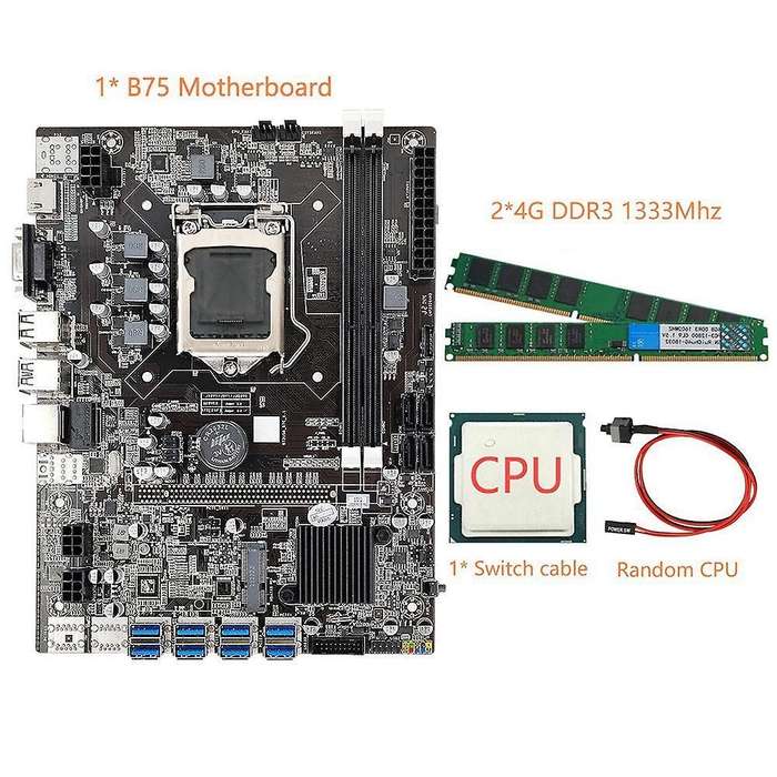 B75 Eth Mining Motherboard+cpu+switch Cable+2 X 4g Ddr3 1333mhz Ram