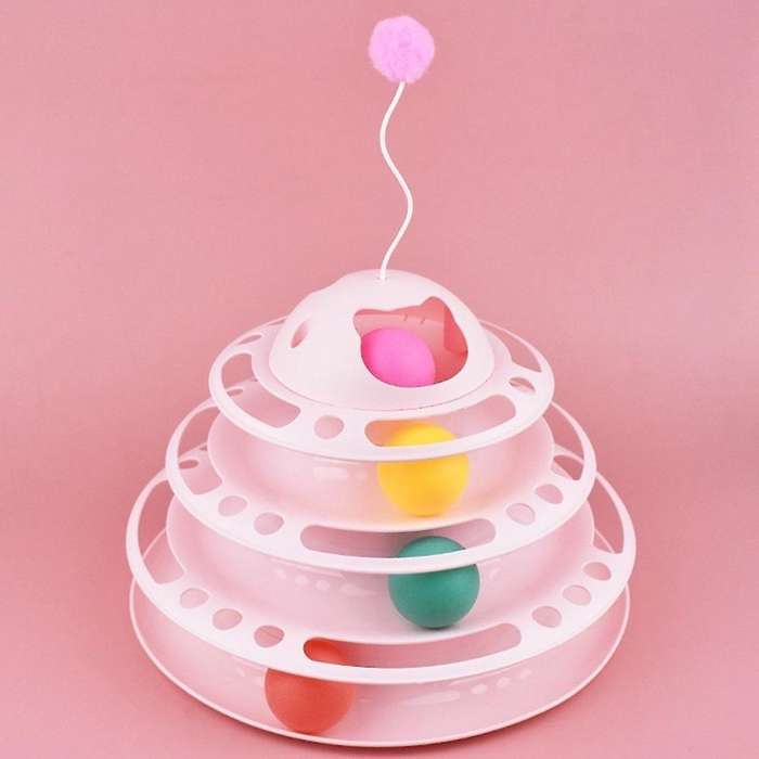 Cat Toy with Bell Rolling Ball, Cat Tower Toy Pink