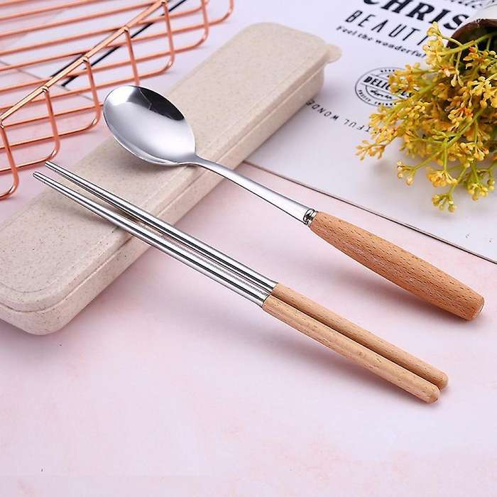 Utensils Set with Case-4 Pieces Wood Handle Set Stainless Steel