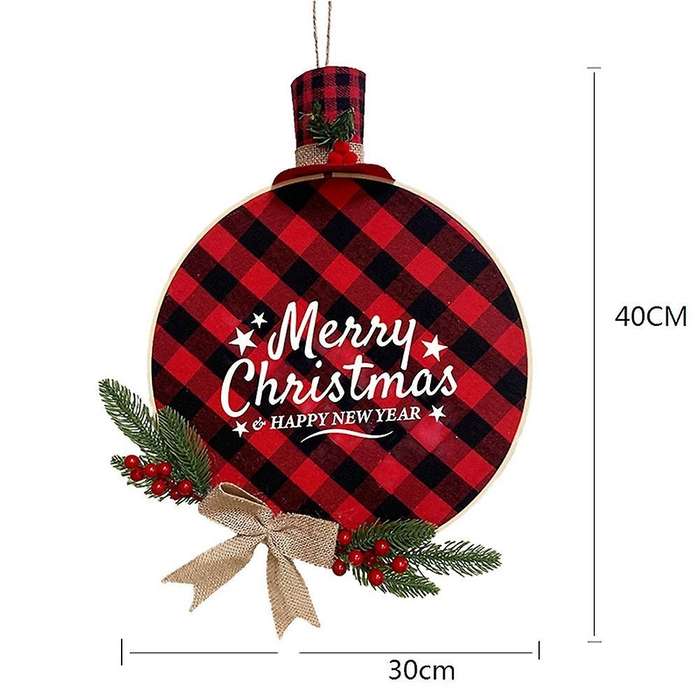 Buffalo Plaid Wreath Christmas Hanging Ornaments for Home Decoration