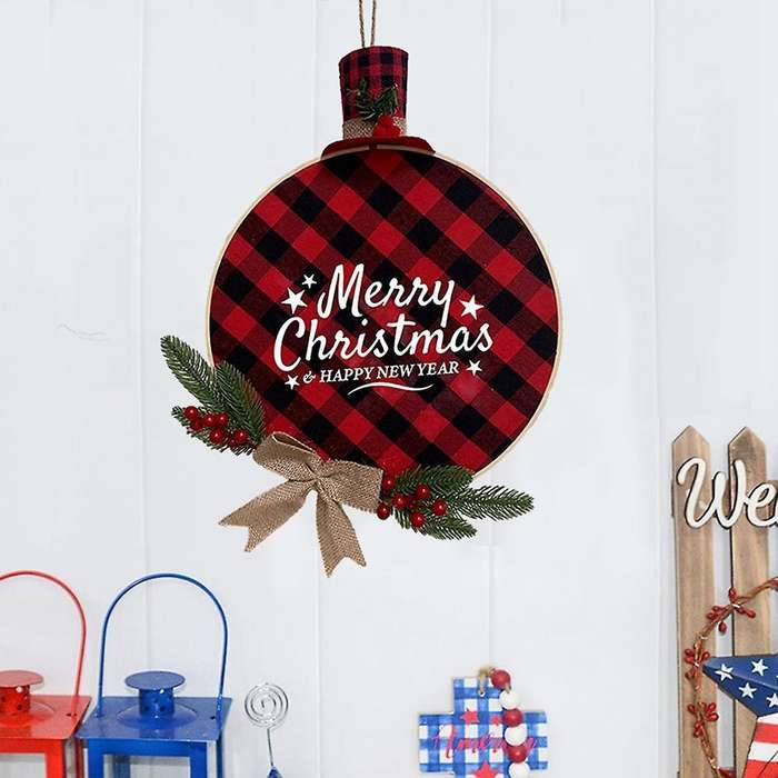 Buffalo Plaid Wreath Christmas Hanging Ornaments for Home Decoration