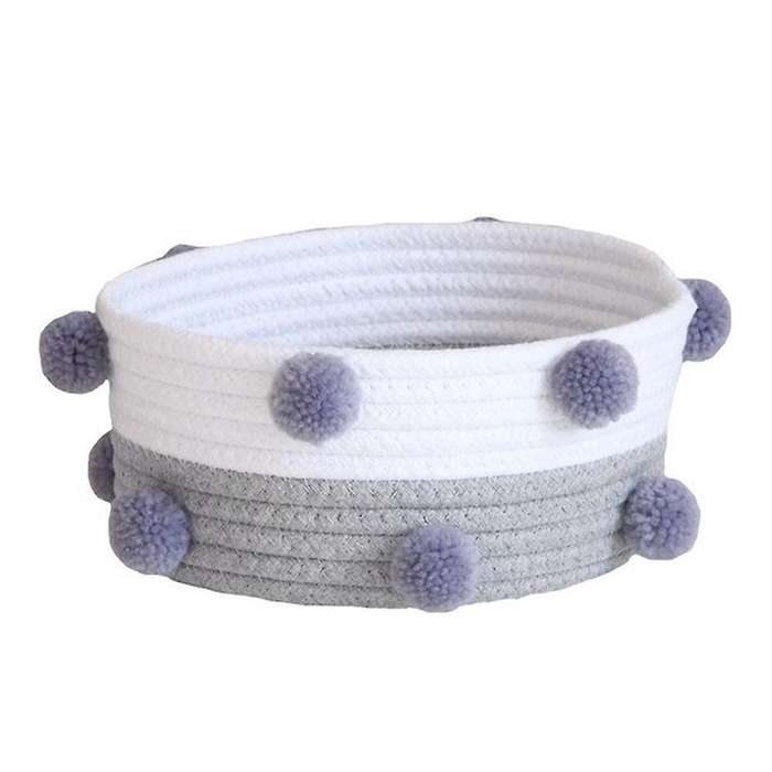 Household Pompon Storage Basket Woven Laundry Basket Gray