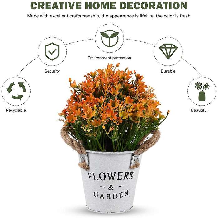 Artificial Bonsai Flower Fake Flowers with Vase Iron Sheet Orange