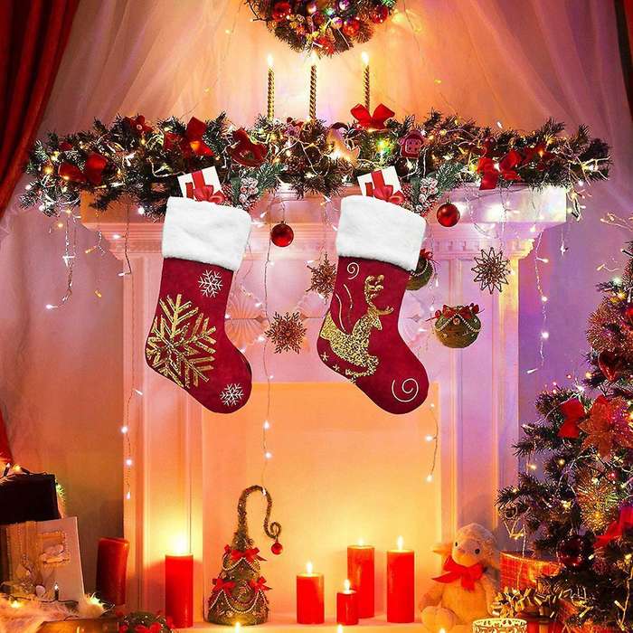 Christmas Socks Gift Bag Flannel Embroidery Christmas Socks Snowflake