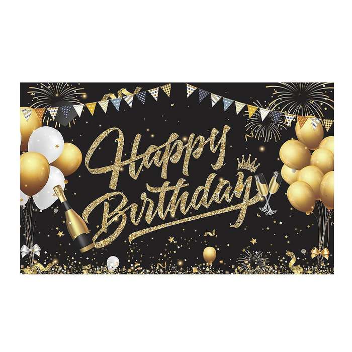 Birthday Backdrop Banner Black Gold Backdrop Sign Decoration Set