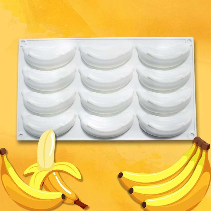 12 Cell Banana Silicone Cake Mold for Baking Chocolate Pastry Mouler
