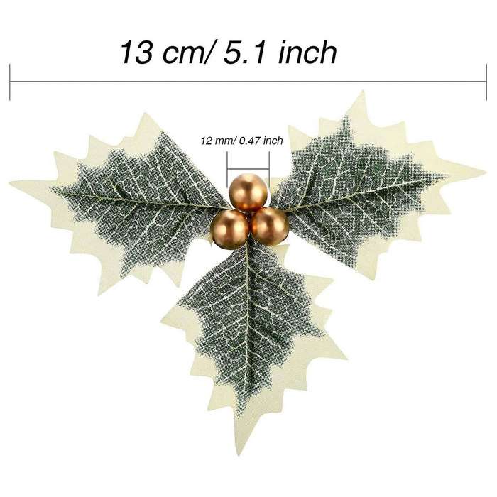 30 Pieces Artificial Holly Berry with Green Leaves for Wedding Party