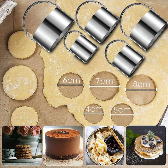 5 Pcs Biscuit Cutter with Handle - Stainless Steel Round Circle Donut