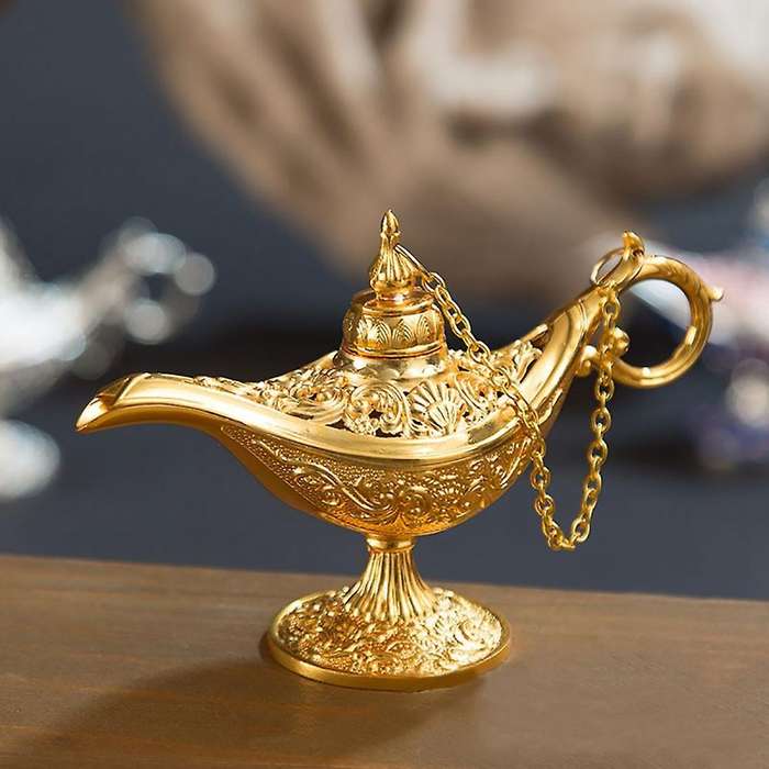 1pc Aladdin Lamp Tea Pot Zinc Alloy Desktop Decor (golden)