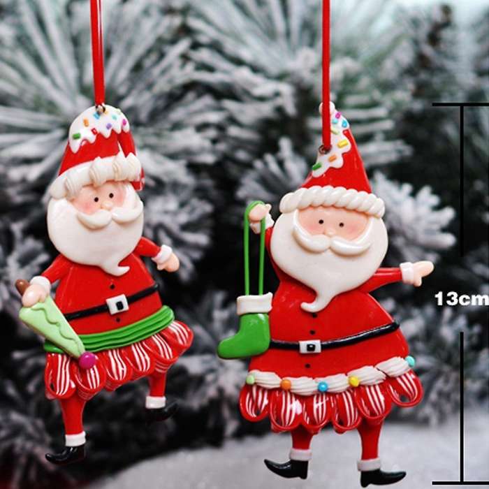 3pcs Christmas Decoration Soft Clay Santa Claus Holding Socks/candy