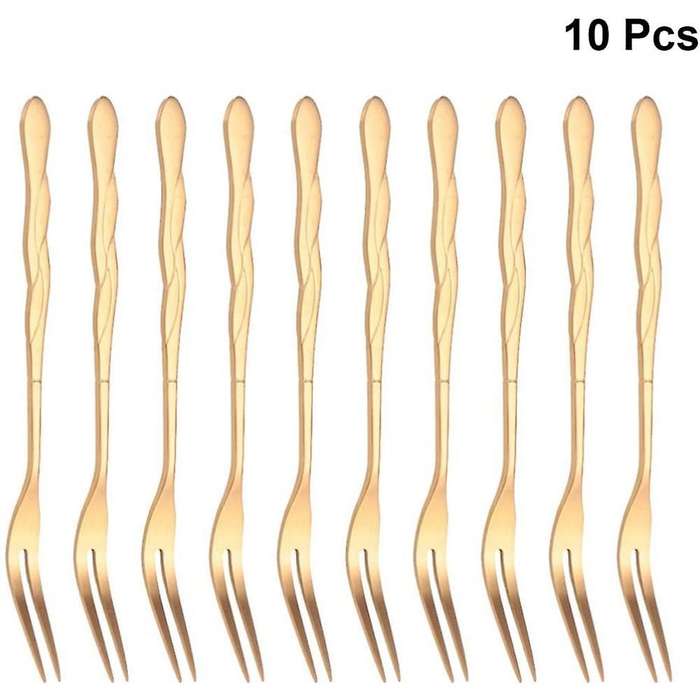 10pcs Stainless Steel Cake Fork 2 Prong Dinner Fork Rose Gold