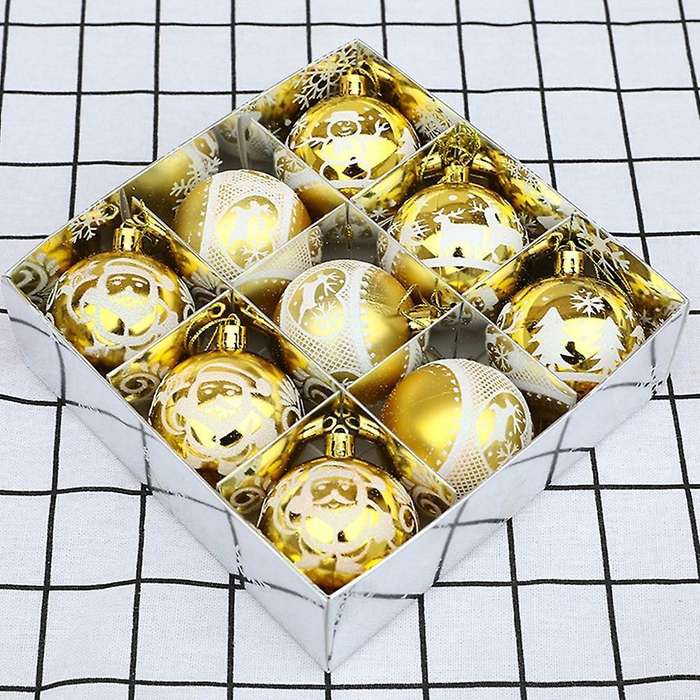 9pcs Christmas Balls Tree Hanging for Home Decor Small Pendant (gold)